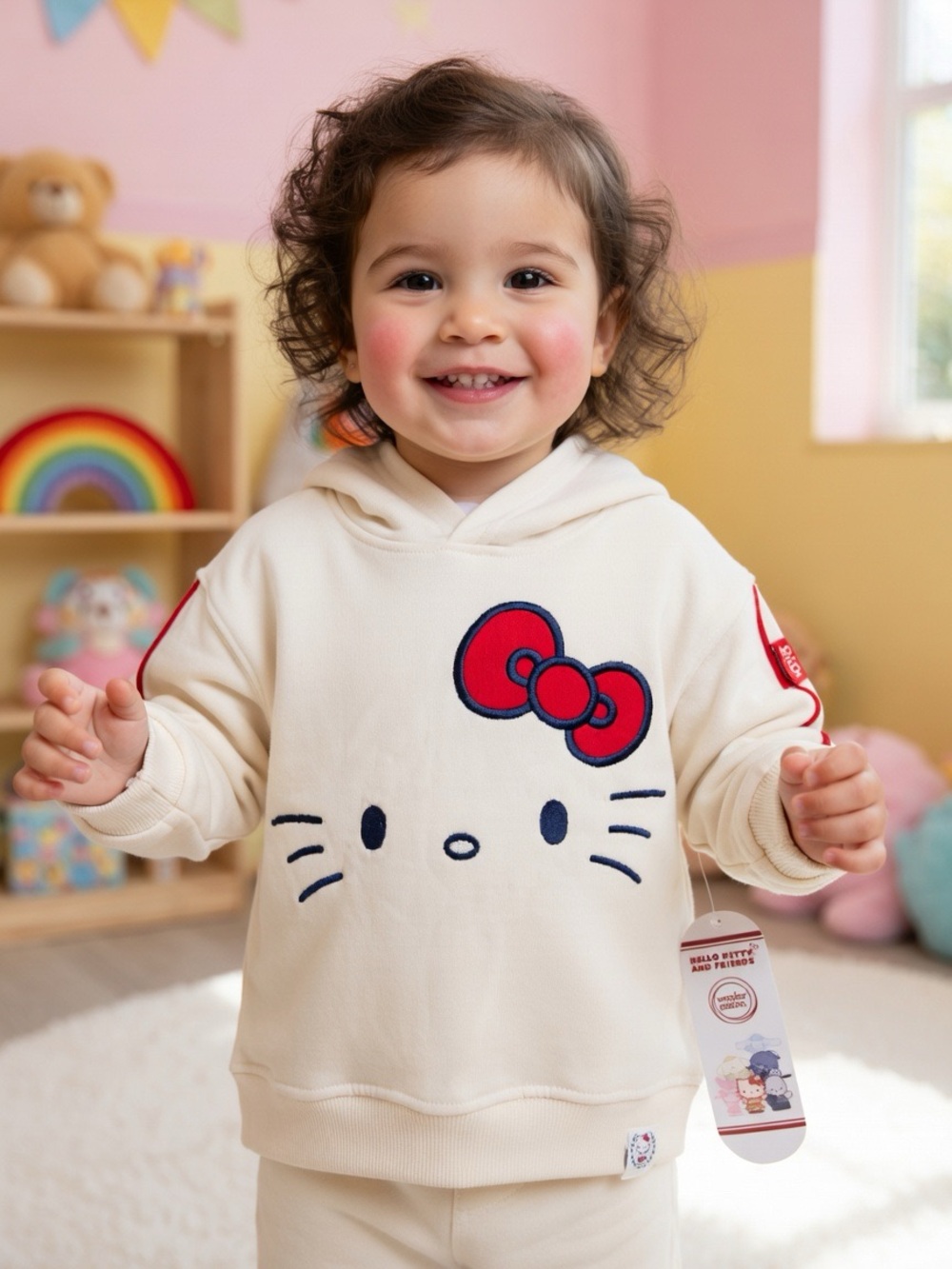 Hello Kitty Cream Hoodie with Red Bow for Kids